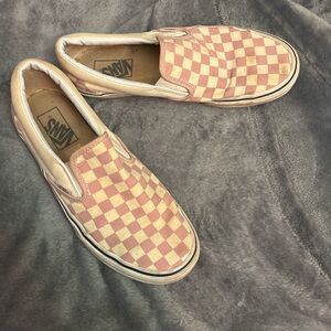 Vans Pink and Cream Checkered Slip-Ons